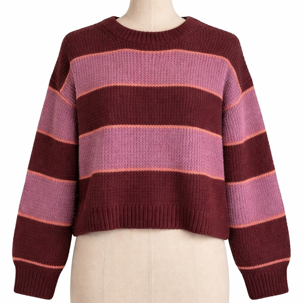American Apparel Women's Burgundy and Pink Striped Sweater